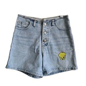 Vtg Sysex 25 Vintage Denim Shorts High Waist Light Blue Tweety Bird Button